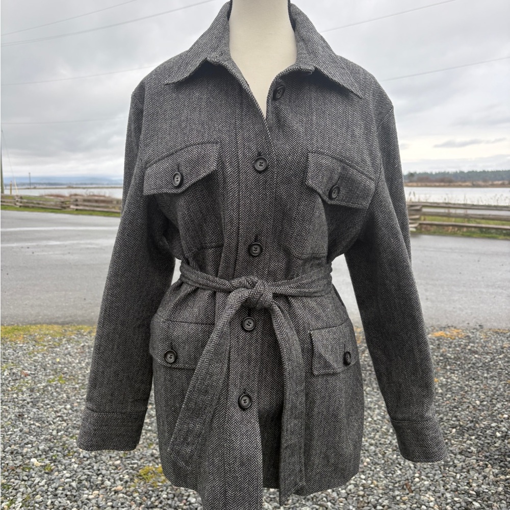 Vintage Herringbone Wool Coat Sz 12